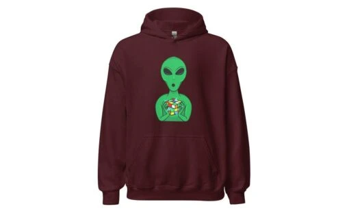 Alien Speedcuber - Rubik's Cube Hoodie -Best Toy Store Alien Speedcuber Rubiks Cube Hoodie Maroon S 2