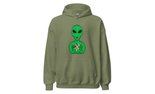 Alien Speedcuber - Rubik's Cube Hoodie -Best Toy Store Alien Speedcuber Rubiks Cube Hoodie Military Green S 8