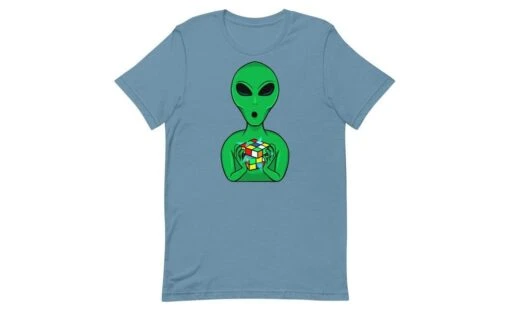 Alien Speedcuber - Rubik's Cube Shirt -Best Toy Store Alien Speedcuber Rubiks Cube Shirt Steel Blue XS 12