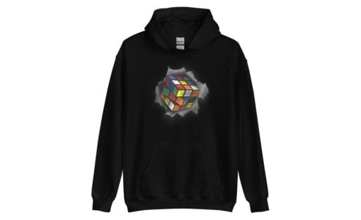 Cube Bursting Through - Rubik's Cube Hoodie -Best Toy Store Cube Bursting Through Rubiks Cube Hoodie Black S 2