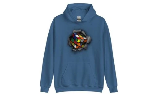 Cube Bursting Through - Rubik's Cube Hoodie -Best Toy Store Cube Bursting Through Rubiks Cube Hoodie Indigo Blue S 5