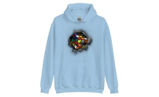 Cube Bursting Through - Rubik's Cube Hoodie -Best Toy Store Cube Bursting Through Rubiks Cube Hoodie Light Blue S 8