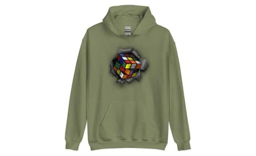 Cube Bursting Through - Rubik's Cube Hoodie -Best Toy Store Cube Bursting Through Rubiks Cube Hoodie Military Green S 6