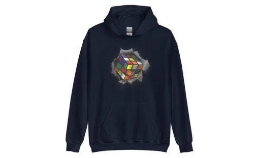 Cube Bursting Through - Rubik's Cube Hoodie -Best Toy Store Cube Bursting Through Rubiks Cube Hoodie Navy S 3