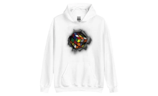 Cube Bursting Through - Rubik's Cube Hoodie -Best Toy Store Cube Bursting Through Rubiks Cube Hoodie White S