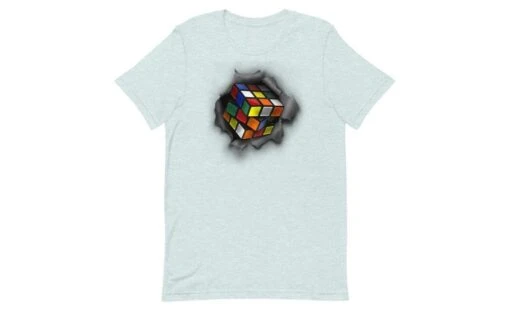 Cube Bursting Through - Rubik's Cube Shirt -Best Toy Store Cube Bursting Through Rubiks Cube Shirt Heather Prism Ice Blue XS 11