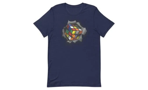 Cube Bursting Through - Rubik's Cube Shirt -Best Toy Store Cube Bursting Through Rubiks Cube Shirt Navy XS 2