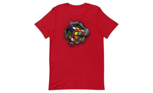 Cube Bursting Through - Rubik's Cube Shirt -Best Toy Store Cube Bursting Through Rubiks Cube Shirt Red XS 3