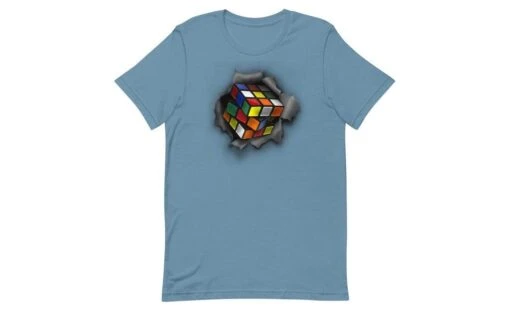 Cube Bursting Through - Rubik's Cube Shirt -Best Toy Store Cube Bursting Through Rubiks Cube Shirt Steel Blue S 8