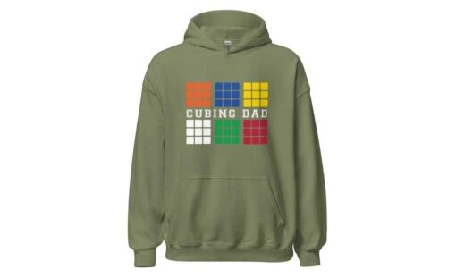 Cubing Dad V4 (Dark) - Rubik's Cube Hoodie -Best Toy Store Cubing Dad V4 Dark Rubiks Cube Hoodie Military Green S 8