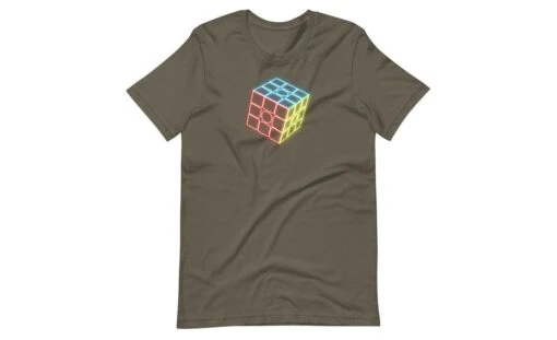 Neon Cube (Dark) - Rubik's Cube Shirt -Best Toy Store Neon Cube Dark Rubiks Cube Shirt Army S 6