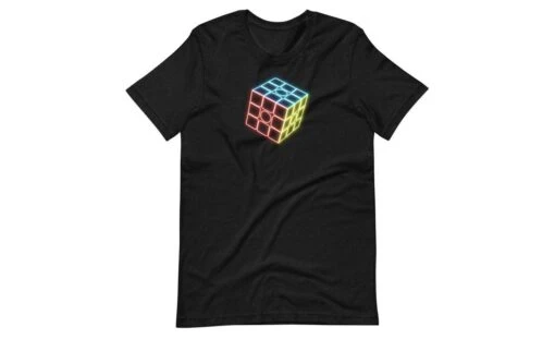 Neon Cube (Dark) - Rubik's Cube Shirt -Best Toy Store Neon Cube Dark Rubiks Cube Shirt Black Heather XS 2