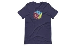 Neon Cube (Dark) - Rubik's Cube Shirt -Best Toy Store Neon Cube Dark Rubiks Cube Shirt Heather Midnight Navy XS 3