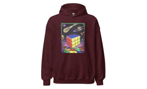 Rubik's Cube In Space - Rubik's Cube Hoodie -Best Toy Store Rubiks Cube in Space Rubiks Cube Hoodie Maroon S 2