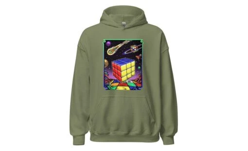 Rubik's Cube In Space - Rubik's Cube Hoodie -Best Toy Store Rubiks Cube in Space Rubiks Cube Hoodie Military Green S 9