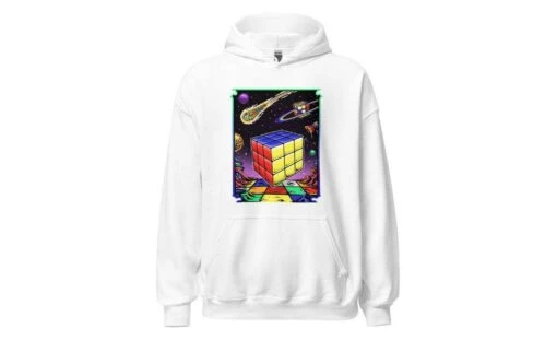 Rubik's Cube In Space - Rubik's Cube Hoodie -Best Toy Store Rubiks Cube in Space Rubiks Cube Hoodie White S 14