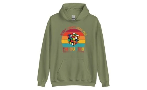 Sorry, I Can't Hear You, I'm Cubing - Rubik's Cube Hoodie -Best Toy Store Sorry I Cant Hear You Im Cubing Rubiks Cube Hoodie Military Green S 5