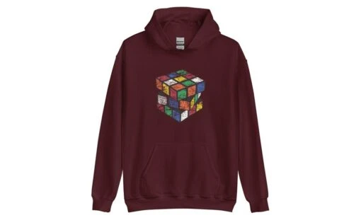 Vintage Cube - Rubik's Cube Hoodie -Best Toy Store Vintage Cube Rubiks Cube Hoodie Maroon S 4