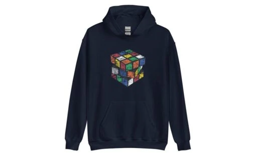 Vintage Cube - Rubik's Cube Hoodie -Best Toy Store Vintage Cube Rubiks Cube Hoodie Navy S 3